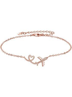 Sterling Silver Airplane Bracelet | Heart Design Jewelry Gift for Him & Her
